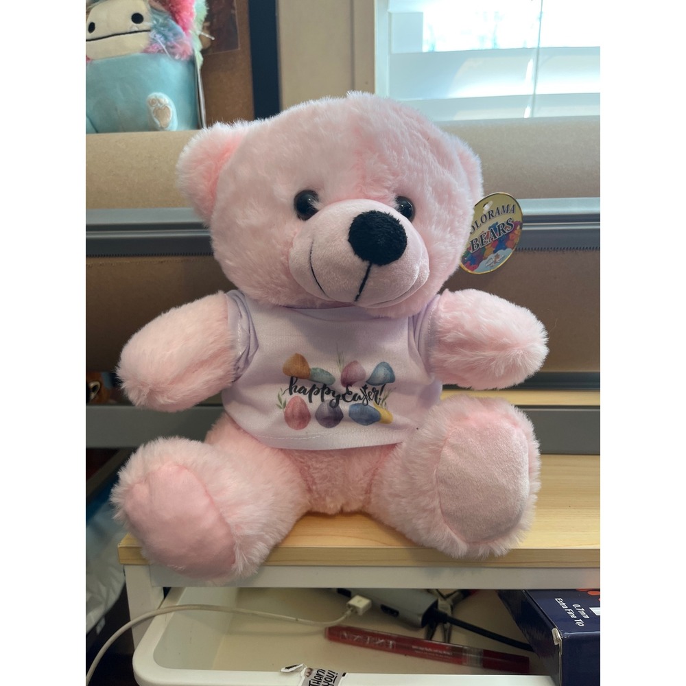 Colorama‎ Bears Pink Plush Teddy Bear Happy Easter Shirt Stuffed Animal NWT